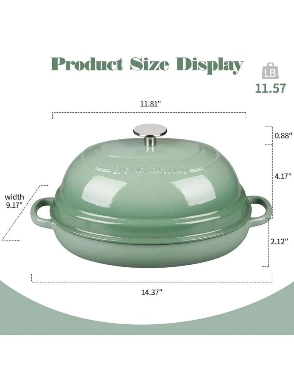 Sage Green 6QT Oval Cast Iron Dutch Oven Pot with Lid Bread Dutch Baking Pan